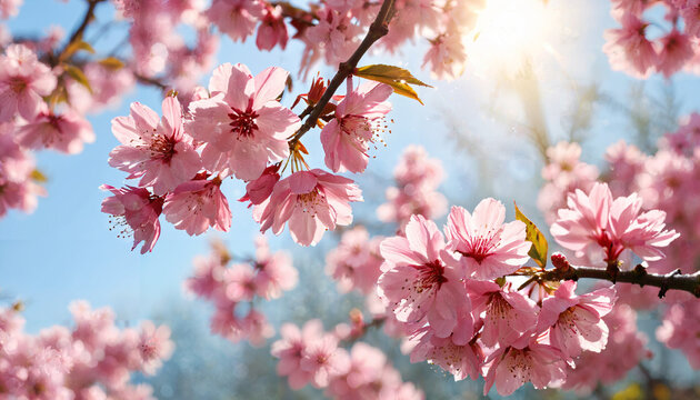 Fleurs de cerisier au soleil printanier