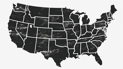This USA map showcases a chalkboard illustration style with a creative representation of state names and boundaries, evoking an educational and rustic charm.