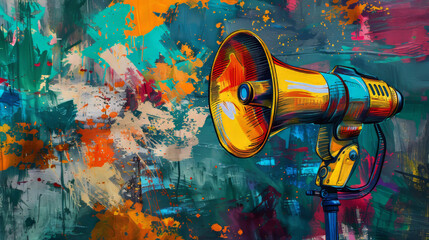 A colorful drawing of a megaphone