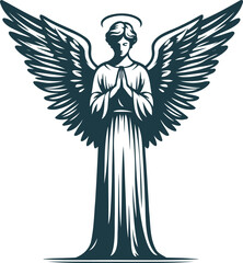 Classic angel with big wings illustration on transparent background