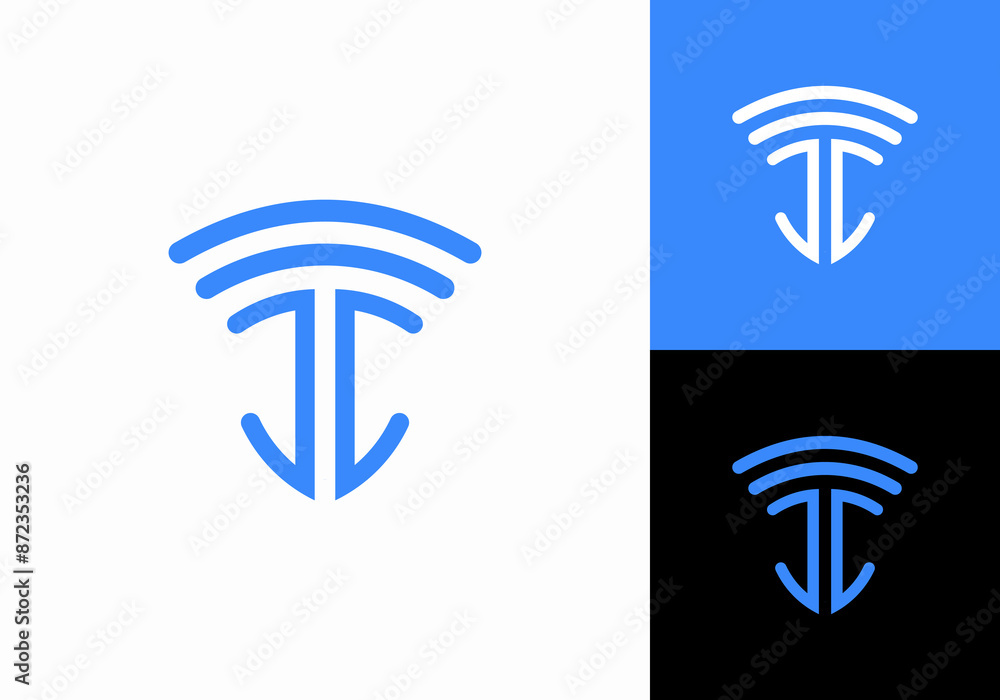 Poster jc logo monogram with shield shape design with wifi symbol