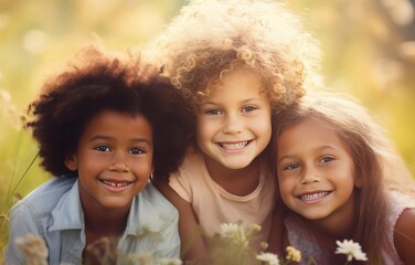 Three happy kids, smiling best friends