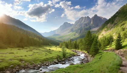 Obraz premium landscape, sky, nature, grass, meadow, vector, tree, summer, spring, field, sun, green