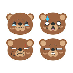 Vector set of cute brown bear face stickers