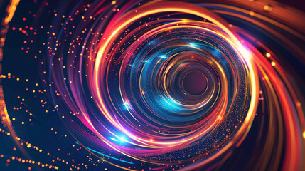 Vector graphic with lines and circles in a spiral shape. The image shows speed and motion with glowing lines and circles. It could represent a fast internet connection or data transfer.