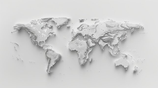 Fototapeta White 3D world map on a light background.