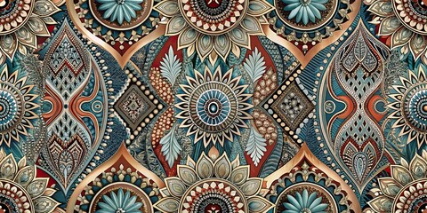 an ethnic pattern using geometric and paisley motifs