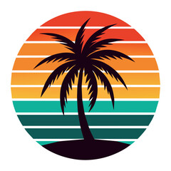 Retro Vintage Style Sunset Palm Tree: Embrace the Summer Vibes