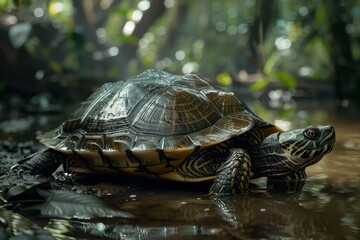 Obraz premium Arrau Turtle, Macro,Left side view