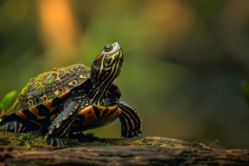 Fototapeta premium European Pond Turtle, Macro,Left side view