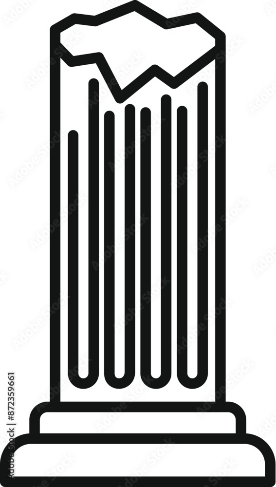 Poster simple line art icon of a broken ancient column, evoking the passage of time and the fragility of ci