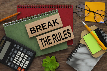 BREAK THE RULES red and green notepad and text on page