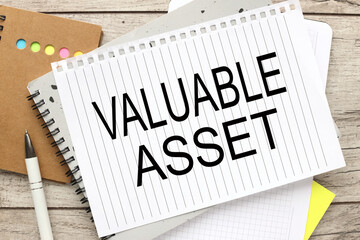 Valuable Asset pen points to text on notepad