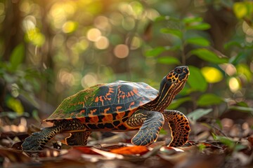Naklejka premium Full body view of Hawksbill Turtle in natural habitat, full body shot, full body View