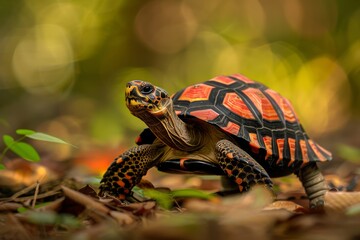 Obraz premium Full body view of Indian Star Tortoise in natural habitat, full body shot, full body View