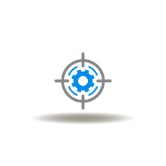 Vector illustration of aim gear. Icon of scope of work. Symbol of work management and target achievement.