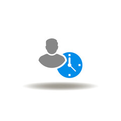 Vector illustration of man and clock sign. Icon of attendance.