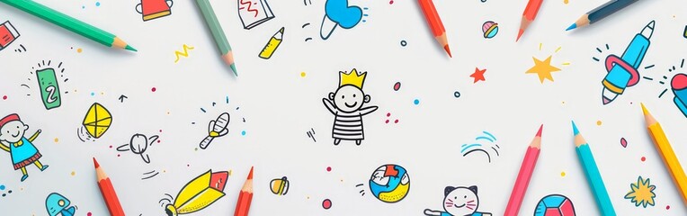 Obraz premium Whimsical Children Activities in Colorful Illustration