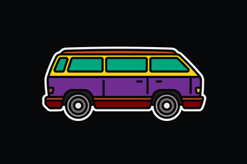 Original vector illustration. An old travel van. A contour icon.