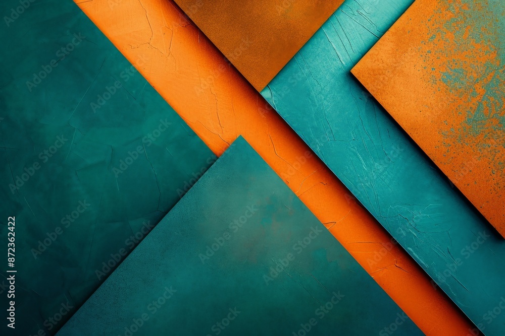 Aufkleber This image showcases a minimalist abstract art piece with large teal and orange squares arranged in a layered composition, creating a balanced and visually pleasing design.