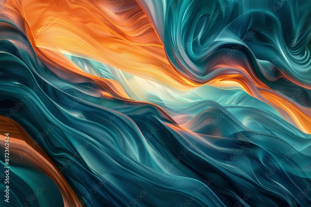 Aufkleber Dynamic swirling ribbons of teal and orange blend seamlessly in this abstract piece, capturing a sense of fluidity and continuous motion, evoking depth and emotion.