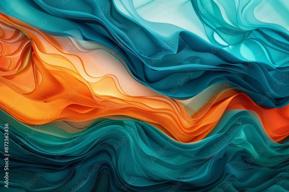 Aufkleber luminous waves of teal and orange flow through this abstract artwork, capturing beautiful fluid moti