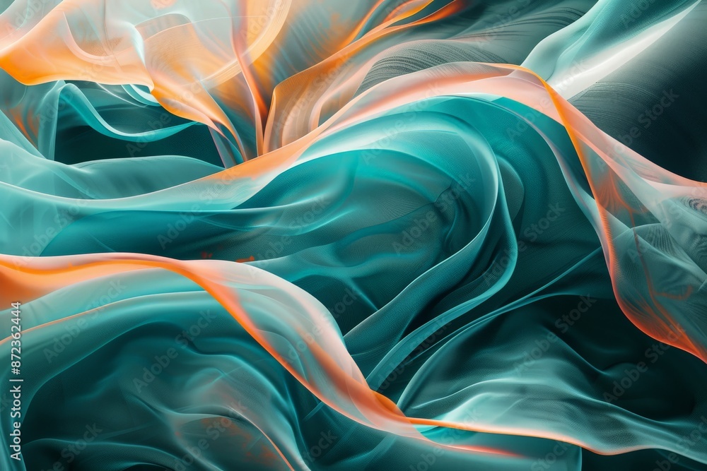 Poster Soft flowing waves of teal and orange blend harmoniously in this abstract artwork, presenting a fluid motion and continuous depth that evoke serene and dynamic emotions.