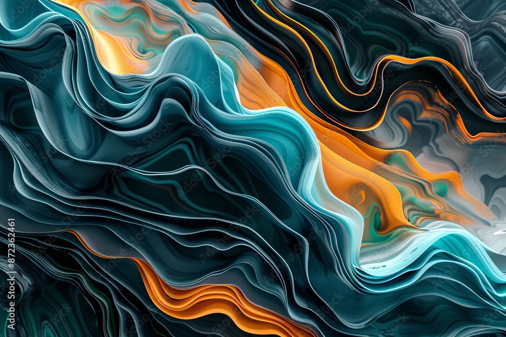 Leinwandbilder An intricate and visually stunning abstract design featuring swirling patterns in blue and orange tones, evoking a sense of depth and dynamic movement across the canvas.