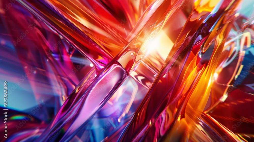 Fototapete abstract glass structures displaying a dynamic and vivid interplay of red and orange hues, creating 