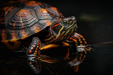 Obraz premium Mystic portrait of Eastern Box Turtle, full body view, isolated on black background