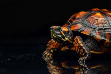 Obraz premium Mystic portrait of Eastern Box Turtle, full body view, isolated on black background