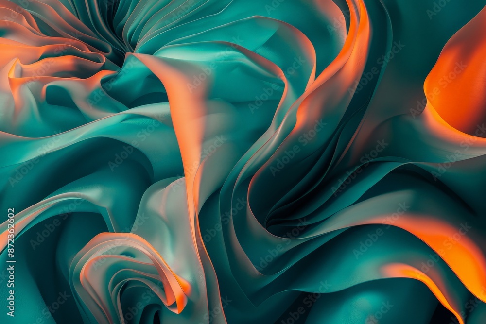 Fototapete the image features flowing abstract shapes in teal and orange, creating a dynamic sense of movement 