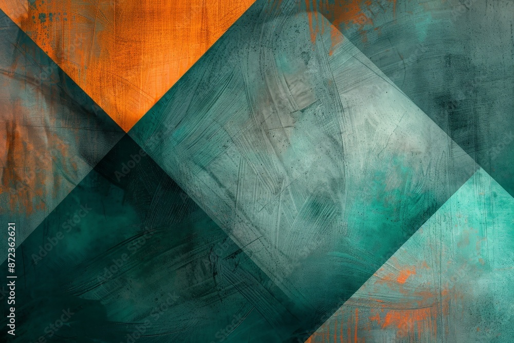 Aufkleber this image features a geometric abstract art piece, blending teal and orange colors with rich textur