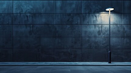 Minimalist streetlight against dark modern wall, nighttime scene