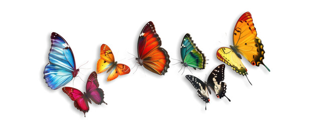 Colorful butterflies on a transparent background