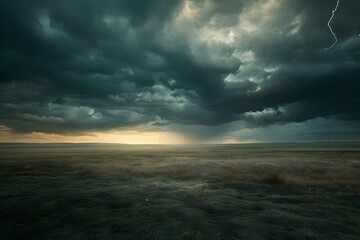 Dark Storm Clouds Over a Grassy Field