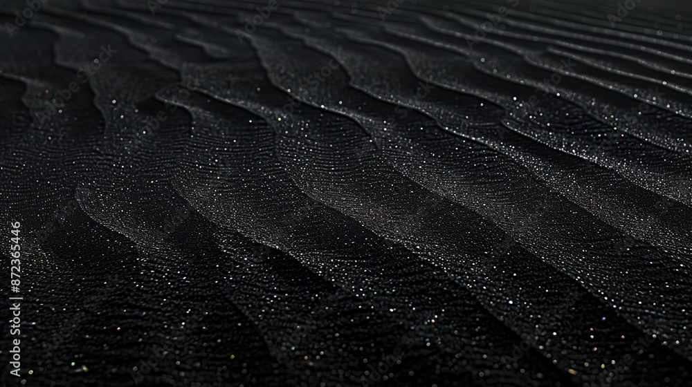 Poster serene black sand background with gentle light patterns, copy space for text