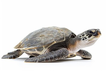 Fototapeta premium the beside view Olive Ridley Sea Turtle, left side view, isolated on white background