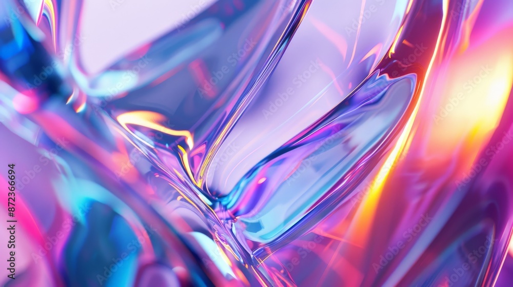 Aufkleber a glossy abstract composition with vibrant neon hues and intricate reflections, creating a mesmerizi