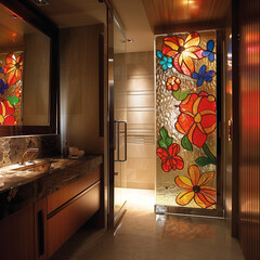 Custom Elegance: Floral Painted Glass Doors Defining a Luxurious Shower Space