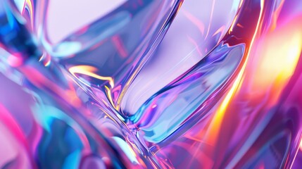 A glossy abstract composition with vibrant neon hues and intricate reflections, creating a mesmerizing visual experience of light and color interplay.