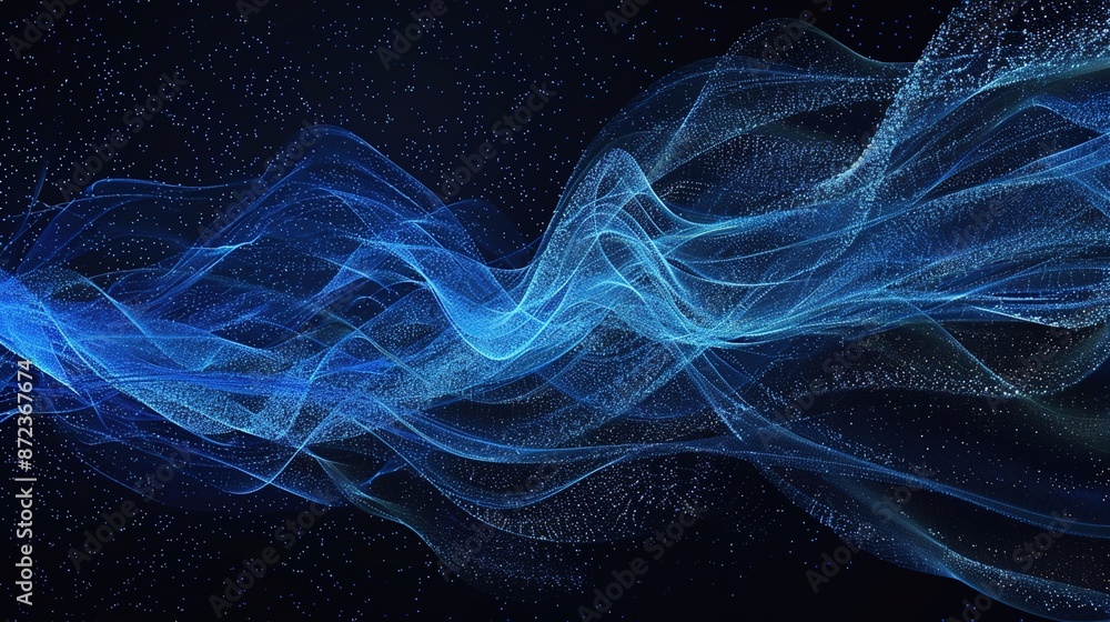 Poster dynamic blue abstract financial data streams on black background