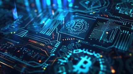 Illuminated Crypto Matrix: Vector Illustration of Cryptocurrency and Digital Banking Symbols on Dark Background