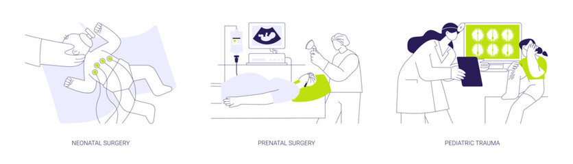 Pediatric surgery abstract concept vector illustrations.