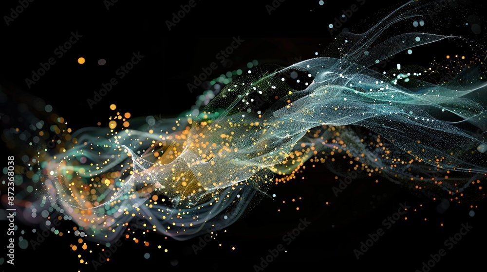 Poster illuminated financial network: abstract representation of a dynamic ecosystem on black background