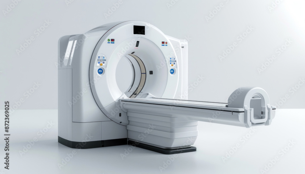 Poster a ct scan machine is placed on a table in a room surrounded by a camera and engineering equipment