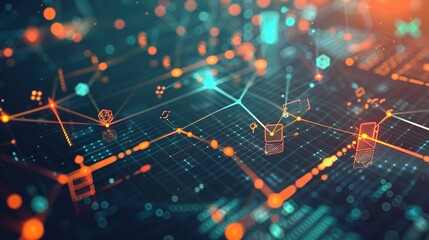 Obraz premium Digital Finance Network in Futuristic Abstract Design on Dark Background