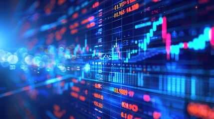 Obraz premium Dynamic Vector of Financial Market Indicators on a Vibrant Blue Background