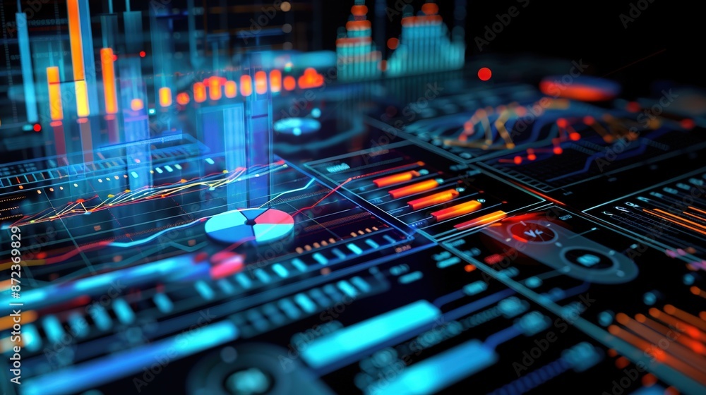 Poster illuminated financial insights - abstract data analysis on black background