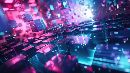 Digital Evolution: Futuristic 3D Rendering of Web Development Environment with Abstract Geometric Shapes